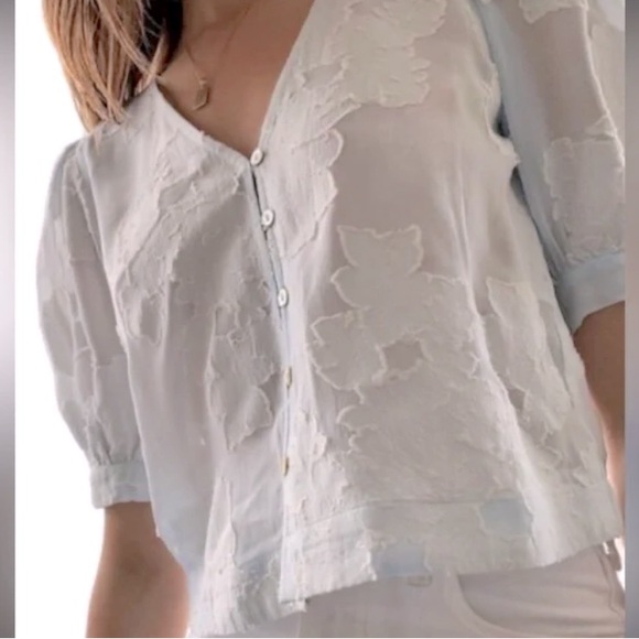 Wilfred Aritzia Rengo Floral Jacquard Puff Sleeve Blouse Cottagecore Women's - Picture 1 of 10